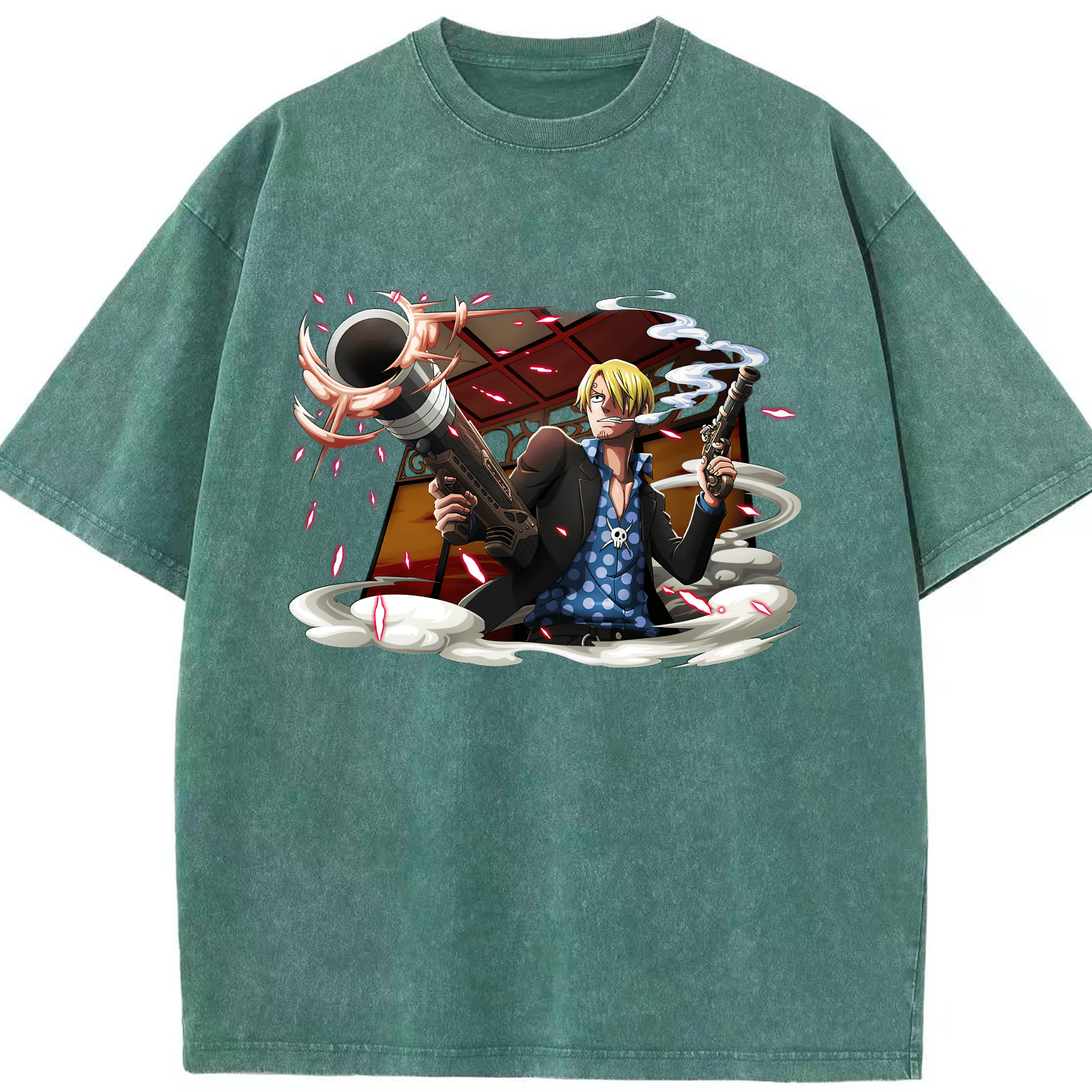 （画像用） ワンピース サンジ ONE PIECE Sanji 綿100% ヴィンテージ風 半袖Tシャツ（フロントプリント）